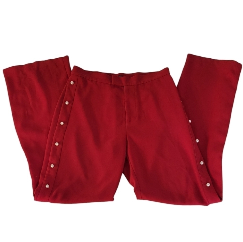 Chelsea & Theodore Red Pearl Embellished Wide Leg Pants Size Medium - Picture 11 of 12